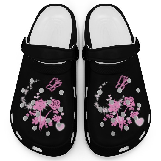 nature freedom peace butterfly pink hearts Clogs