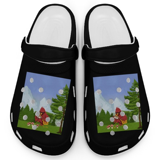 Cardinal Bird Foraging Collecting Mushrooms Clogs