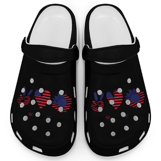 Peace Love America 4th July Gift Clogs Design