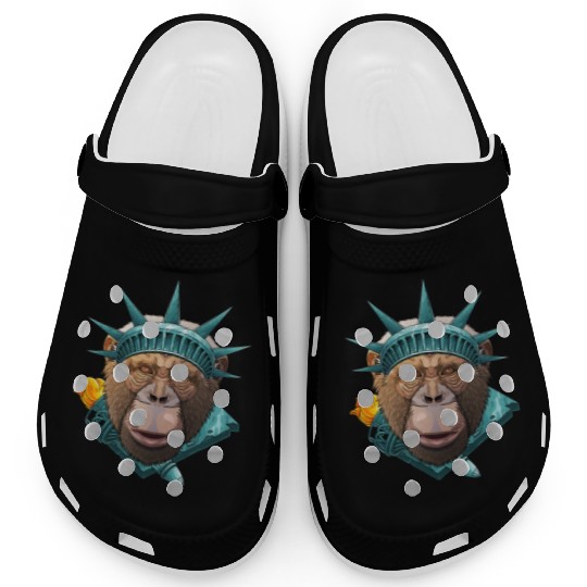 Statue Of Liberty Chimpanzee 4th Of July Animal US Clogs