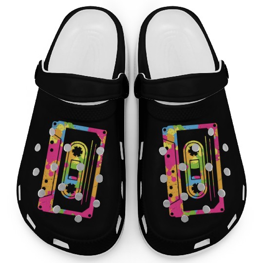 Colorful Retro Cassette Tape Clogs