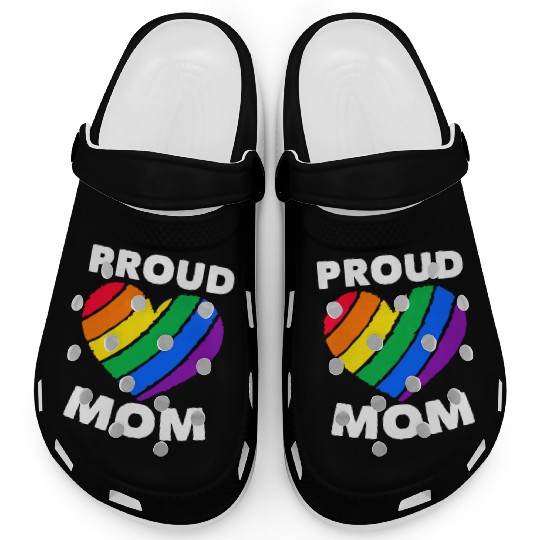 Proud Mom Colorful Heart LGBTQ Rainbow Flag Clogs
