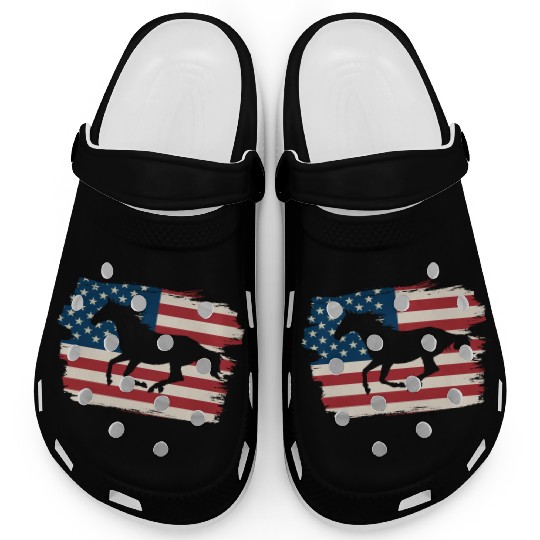 Patriotic Horse American Flag Horseback Riding Clogs