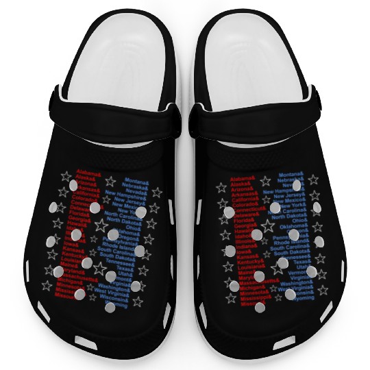 Patriotic Fifty States Red White Blue Clogs