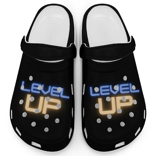 Black Level Up Neon Typography Clogs
