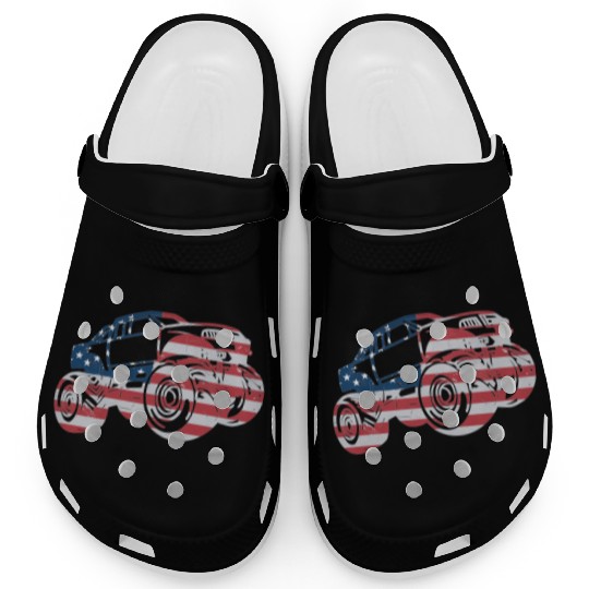 Monster Truck American Flag Racing USA Patriotic Clogs