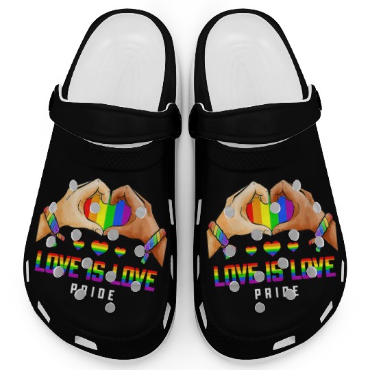 Love Is Love Gay Lesbian Pride LGBT Rainbow Heart Clogs