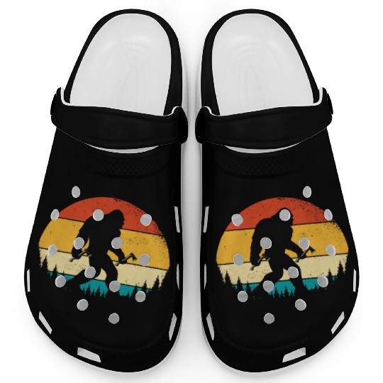 Funny Retro Vintage Style Bigfoot in Throwing Axe Clogs
