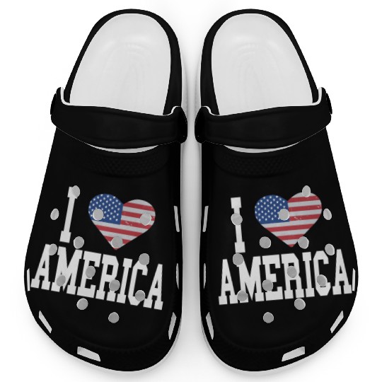 US Flag Proud American I Heart America, I Love Clogs