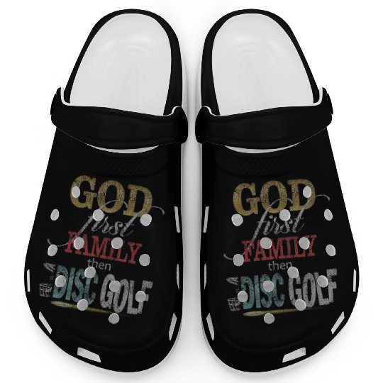 God First Family Then Disc Golf Distressed Clogs