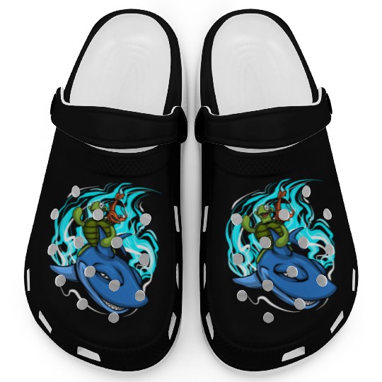 Shark Swims With Turtle And Crab Clogs