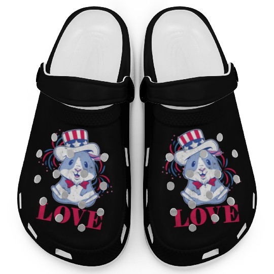 Love America American Pig Guinea USA 4th Of July Clogs