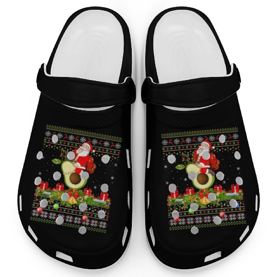 Avocado Lover Xmas Ugly Santa Riding Avocado Clogs