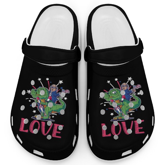Love America Washington Dinosaur USA 4th Of July Clogs