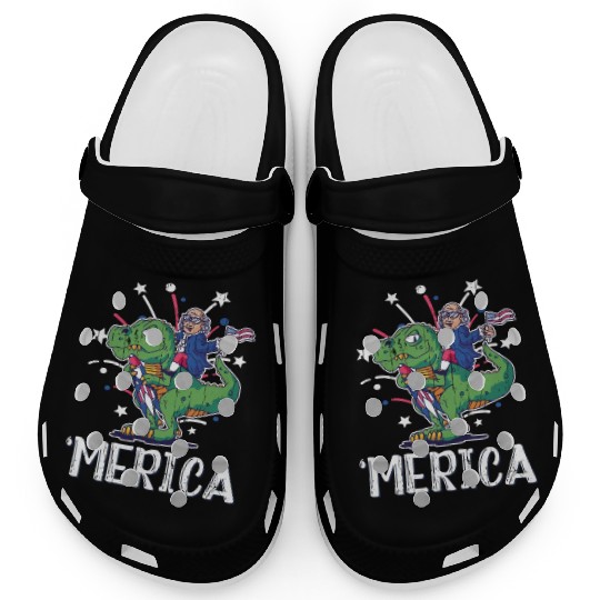 America Washington Dinosaur USA Flag 4th Of July Clogs