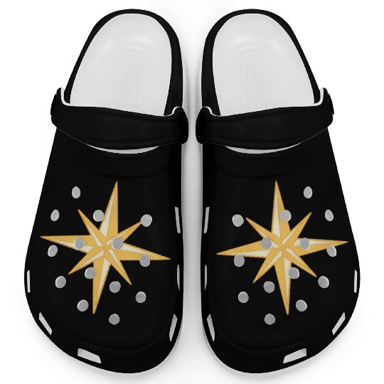 Nautical star. Compass rose, cardinal directions Clogs