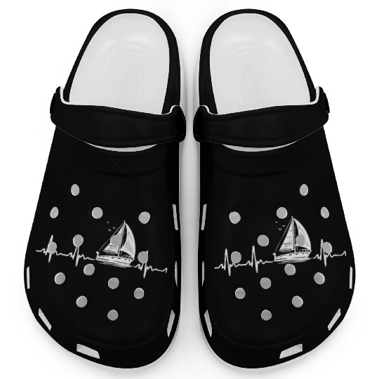 Womens Sailing Heartbeat Funny Boat Boating Sailor Clogs