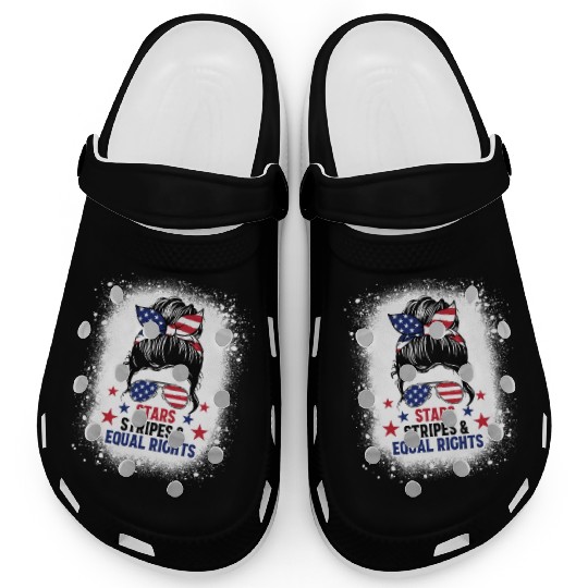 USA Messy Bun Bleached Stars Stripes Equal Rights Clogs