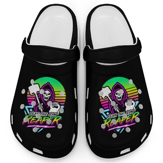 Fear The Gym Reaper Fitness Retro Neon Synthwave Clogs