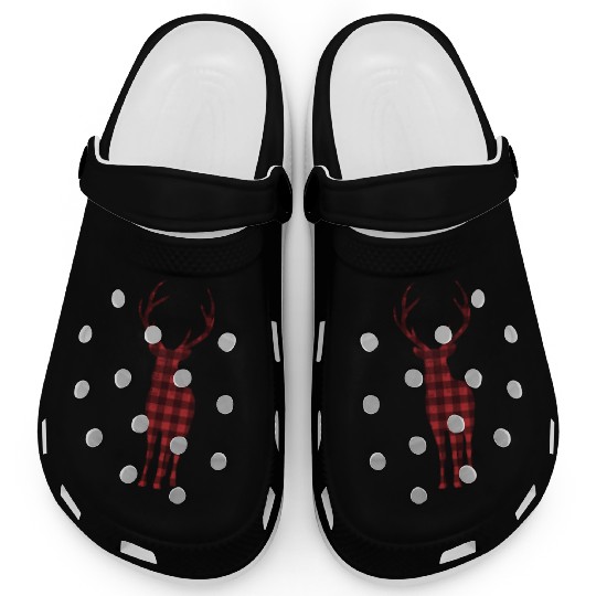 Buffalo Check Woodland Deer In Red Plaid Clogs