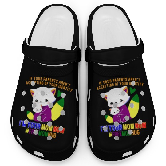 Free Mom Hugs Proud Mama Cat and Kitten Pride Clogs