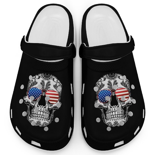 Skull American Flag Glasses Sugar Skull US Stars Clogs