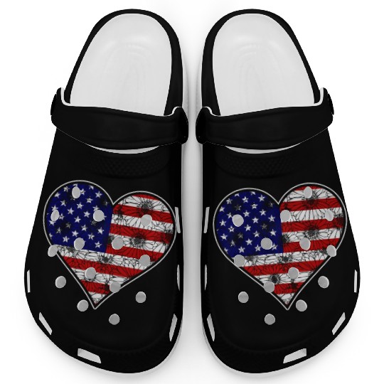 US Patriotic Heart with US FLAG 4th of july Clogs