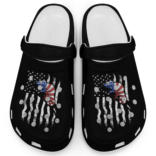 US Flag Patriotic American Chameleon in Stars Clogs