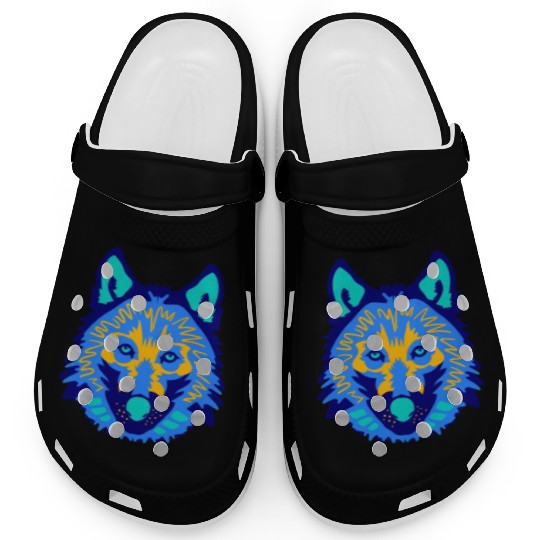 blue wolf face Clogs
