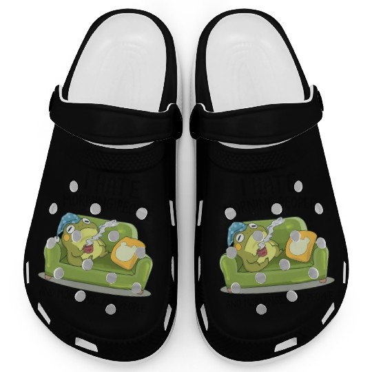 Toad Frog Drinking Coffee I Hate Morning People Clogs