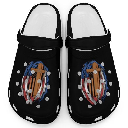 American Flag Jesus Cross Religious US Clogs