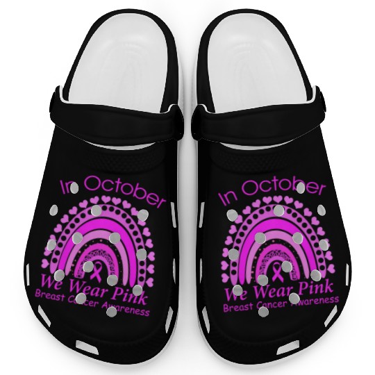 Rainbow In October We Wear Pink Breast Cancer Clogs