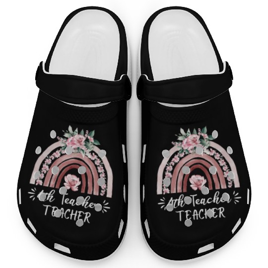 4th grade teacher floral rainbow back to school Clogs
