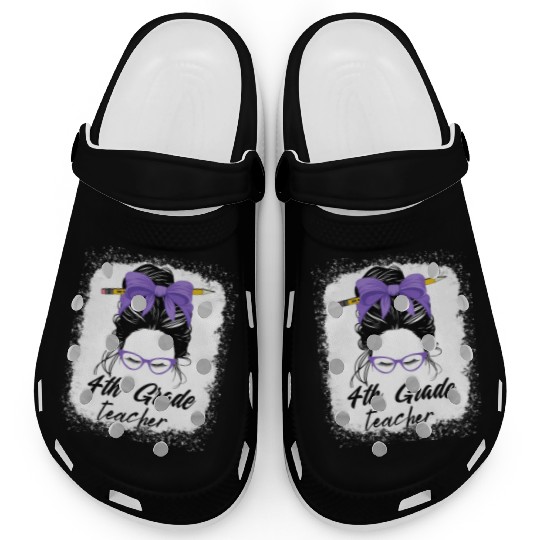 4th grade teacher messy bun back to school funny Clogs