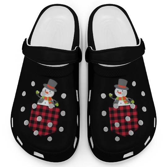 Christmas Cute Snowman In Buffalo Plaid Pocket Clogs