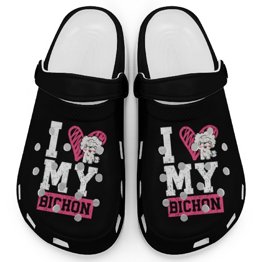 I Love My Bichon Frise Curly Hair Pup Puppy Lover Clogs