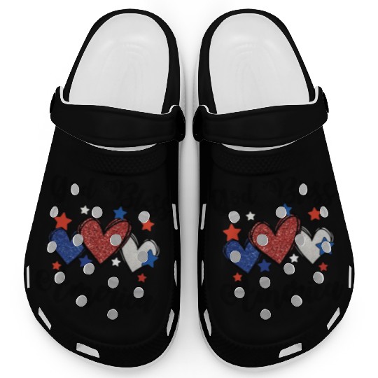 God Bless America Patriotic USA Hearts 4th of July Clogs