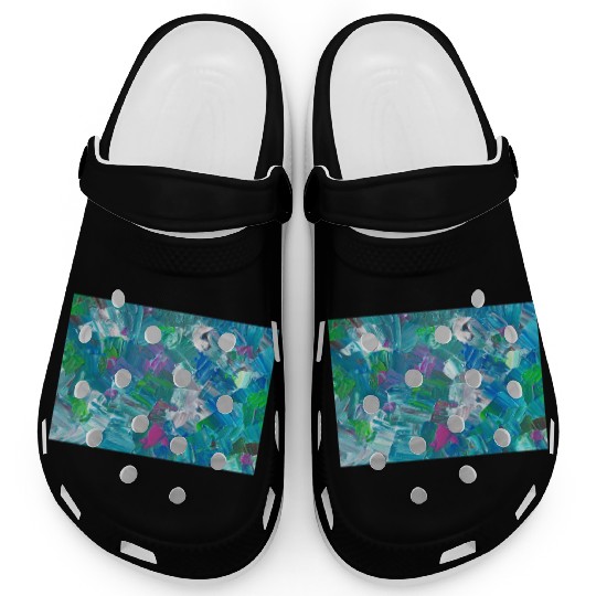 Abstract Blue Teal Brushstrokes Painting Clogs