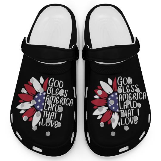 God Bless America Sunflower God Bless USA Clogs