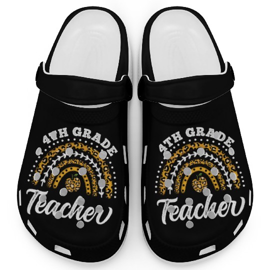 4th Grade Teacher Leopard Rainbow Back To School Clogs
