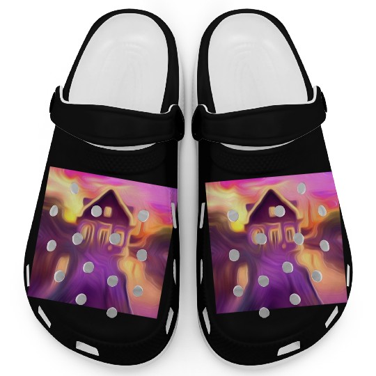 sunset house digital art abstract painting Clogs