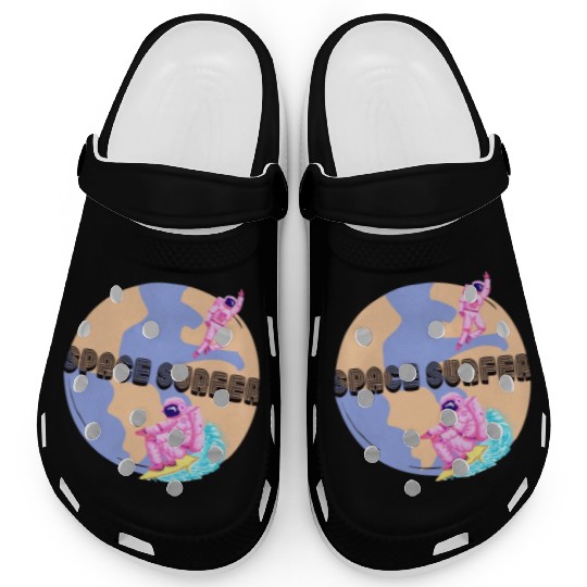 Space Surfer Two Astronauts and Planet Earth Clogs