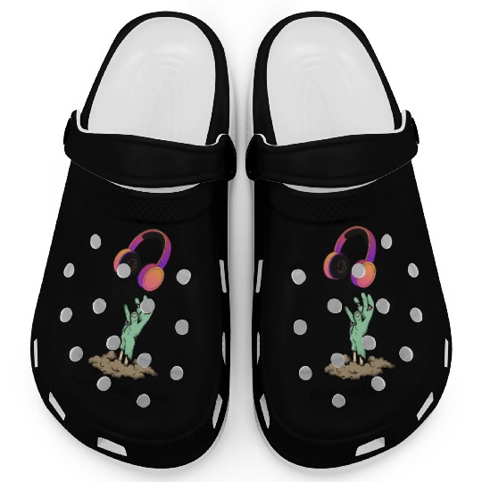 One More Song Zombie Reaching Headphones Clogs