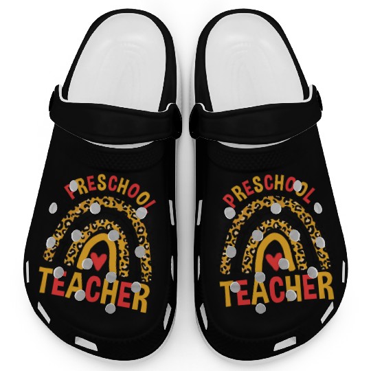 Back To School Leopard Preschool Teacher Rainbow Clogs