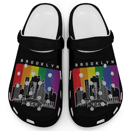 Brooklyn New York Skyline Rainbow Flag Clogs