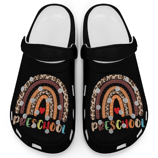 Preschool Teacher Leopard Rainbow Back To School Clogs