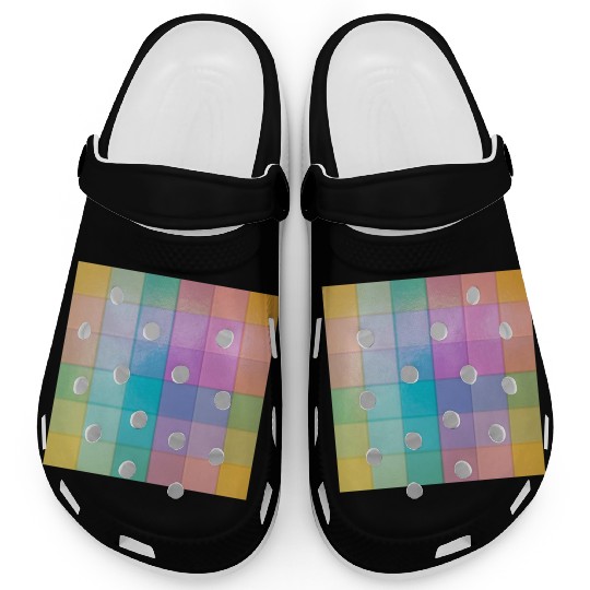 Rainbow Shimmer Multi Squares Pattern Clogs