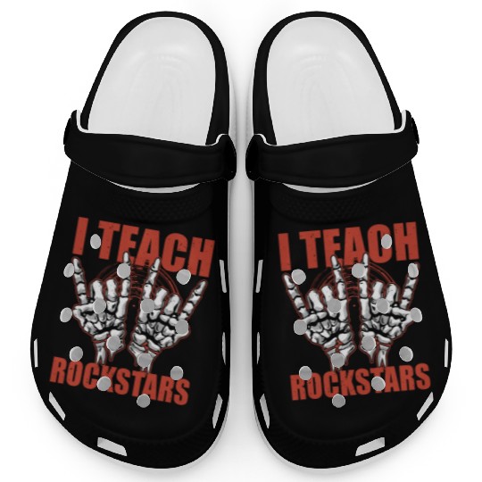 I Teach Rockstars Rock and Roll Skeleton Music Tea Clogs