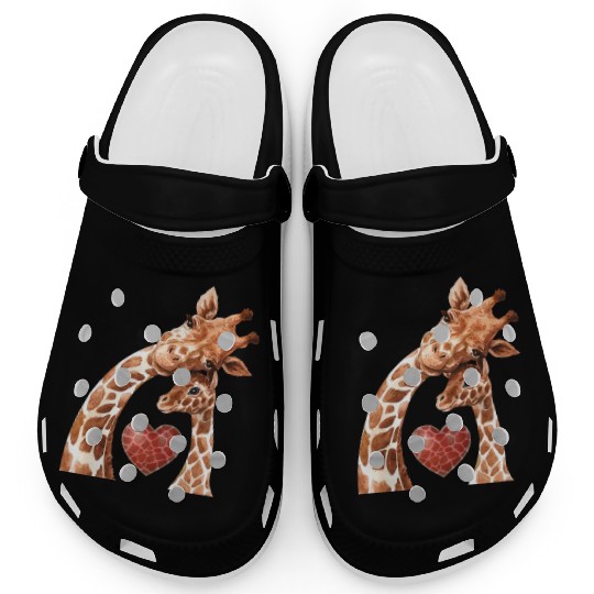 Giraffe Mom Heart Baby Giraffes Lover Clogs
