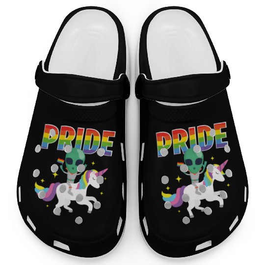 LGBT Gay Lesbian Pride Flag Funny Alien Unicorn Clogs